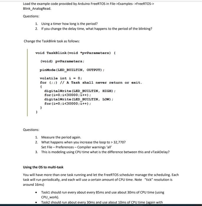 Load The Example Code Provided By Arduino Freertos In File Examples Freertos Blink Analogread Questions 1 Using 1