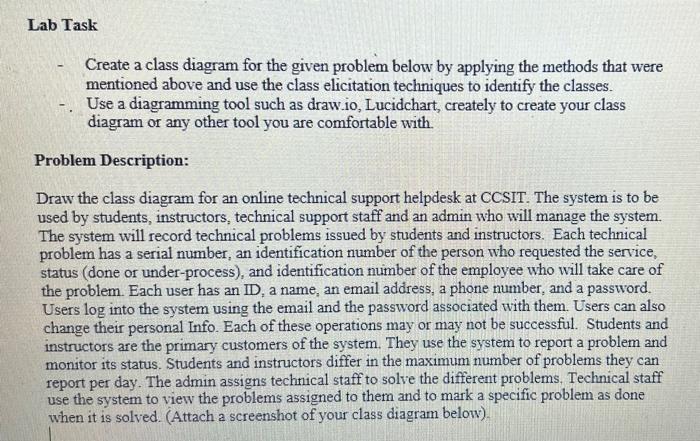 Lab Task Create A Class Diagram For The Given Problem Below By Applying The Methods That Were Mentioned Above And Use Th 1
