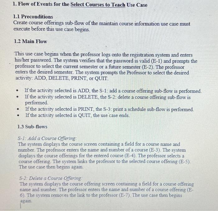 1 Flow Of Events For The Select Courses To Teach Use Case 1 1 Preconditions Create Course Offerings Sub Flow Of The Mai 1