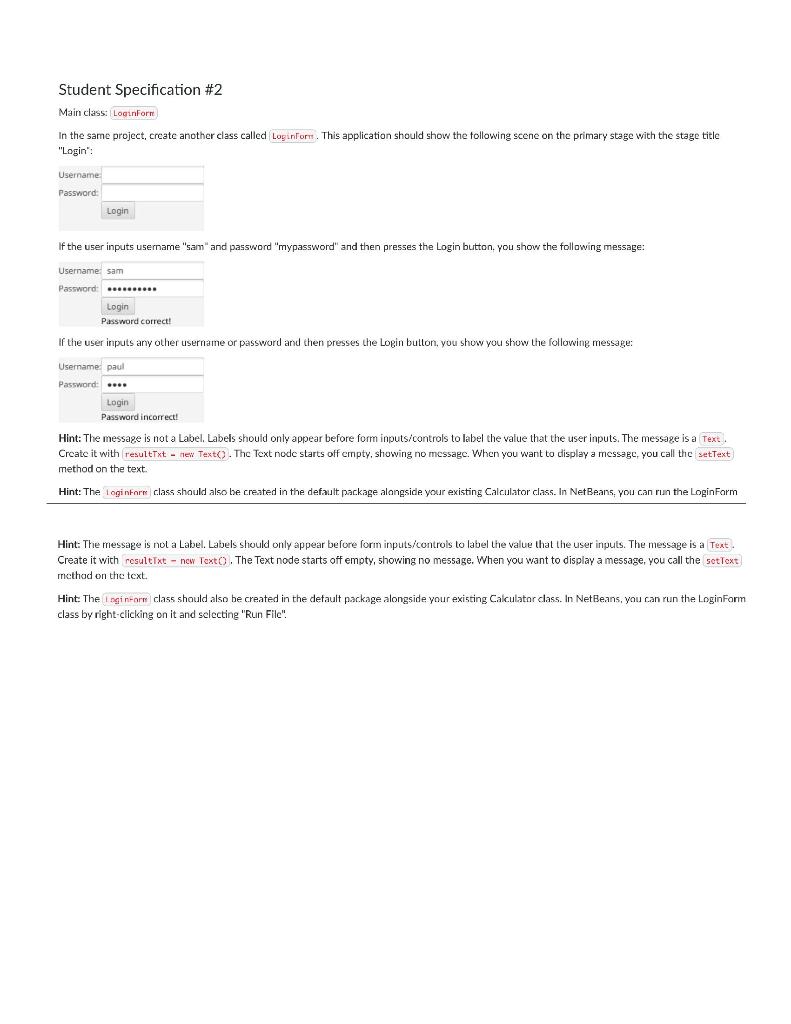 Make A Simple Calculator Application With Two Main Classes 1 Calculator Nbsp 2 Login Form Instructions Are Given Be 3
