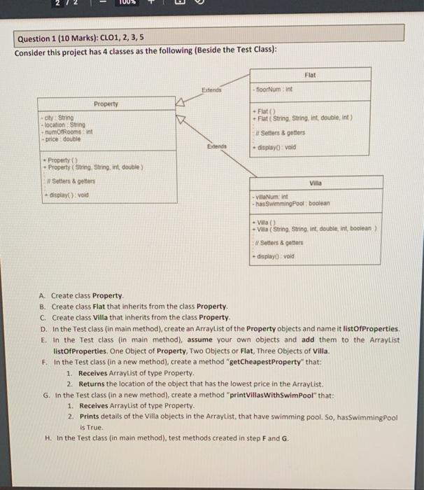 Question 1 10 Marks Clo1 2 3 5 Consider This Project Has 4 Classes As The Following Beside The Test Class Flat E 1