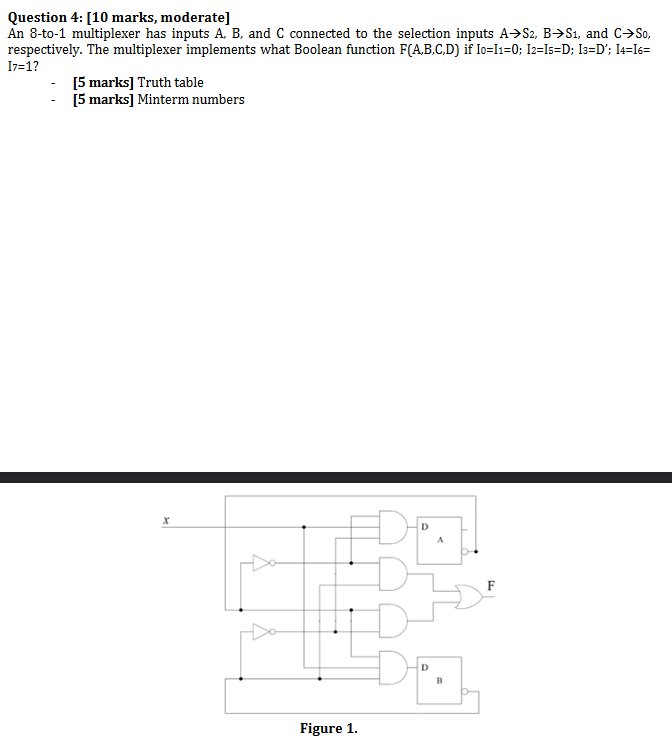 Question 4 10 Marks Moderate An 8 To 1 Multiplexer Has Inputs A B And C Connected To The Selection Inputs A S2 B 1