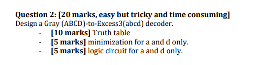 Question 2 20 Marks Easy But Tricky And Time Consuming Design A Gray Abcd To Excess3abcd Decoder 10 Marks Trut 1