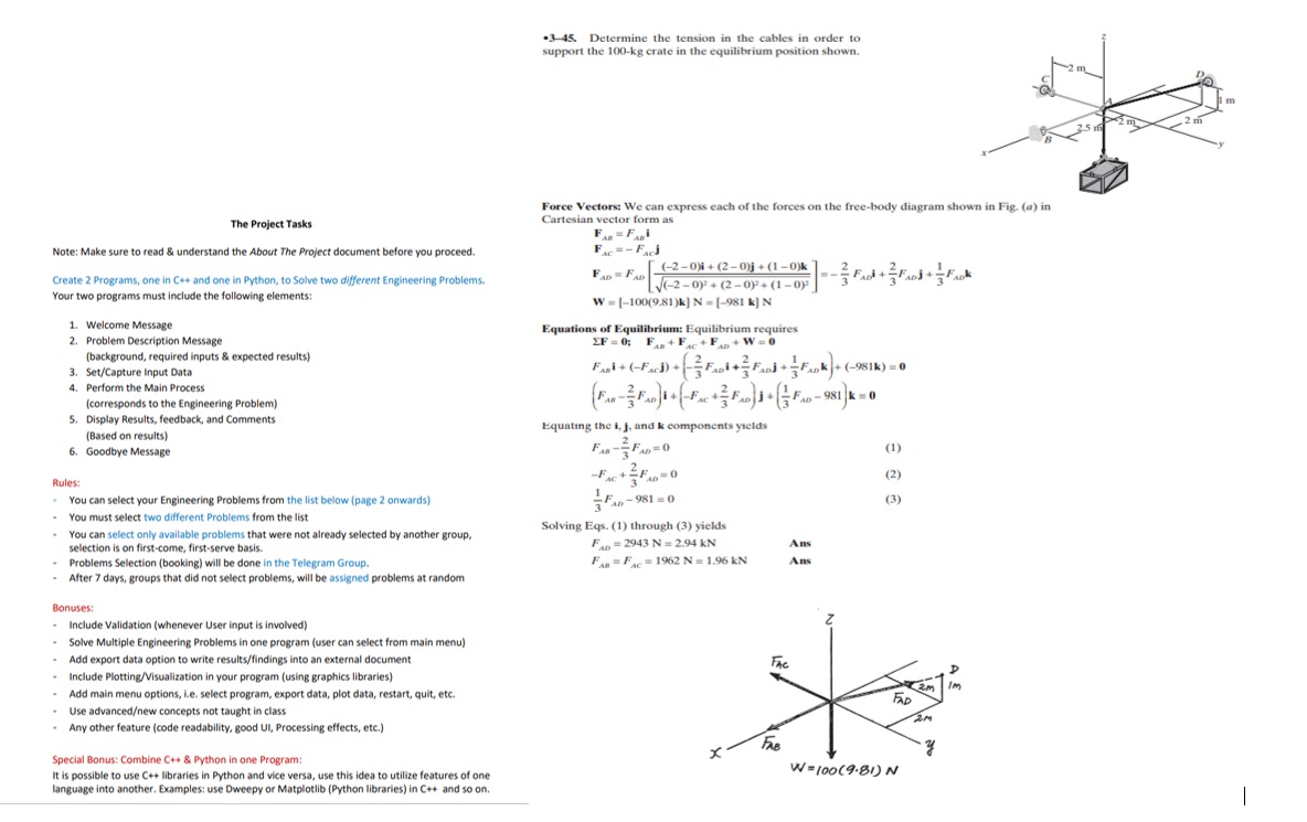 3 45 Determine The Tension In The Cables In Order To Support The 100 Kg Crate In The Equilibrium Position Shown M 2 M 1