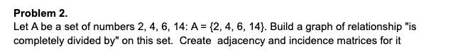 Problem 2 Let A Be A Set Of Numbers 2 4 6 14 A 2 4 6 14 Build A Graph Of Relationship Is Completely Divide 1