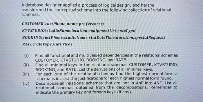 Analysis Of Relational Schemas And Normalization Consider The Following Conceptual Schema Of A Sample Database Domain Th 2