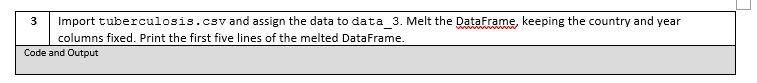 3 Import Tuberculosis Csv And Assign The Data To Data 3 Melt The Dataframe Keeping The Country And Year Columns Fixed 1
