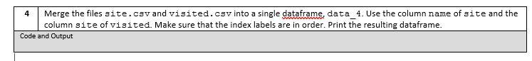 4 Merge The Files Site Csv And Visited Csv Into A Single Dataframe Data 4 Use The Column Name Of Site And The Column S 1