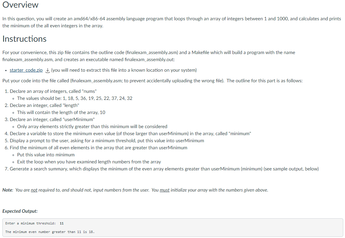 Overview In This Question You Will Create An Amd64 X86 64 Assembly Language Program That Loops Through An Array Of Inte 1