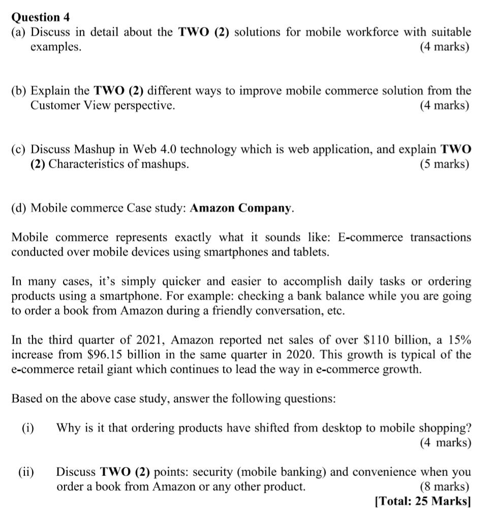 Question 4 A Discuss In Detail About The Two 2 Solutions For Mobile Workforce With Suitable Examples 4 Marks B 1
