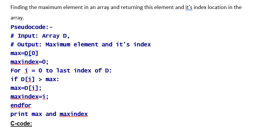 Finding The Maximum Element In An Array And Returning This Element And It S Index Location In The Array Pseudocode 1