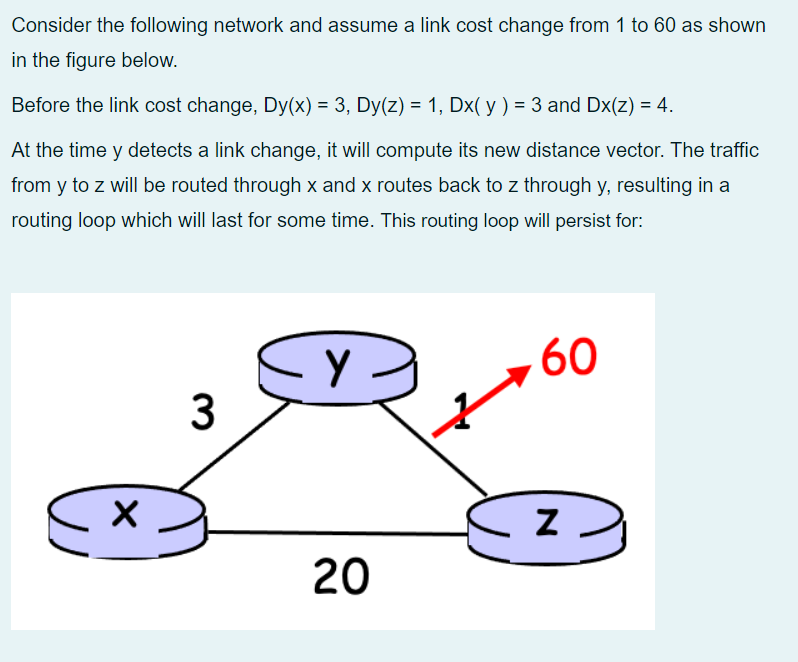 Consider The Following Network And Assume A Link Cost Change From 1 To 60 As Shown In The Figure Below Before The Link 1