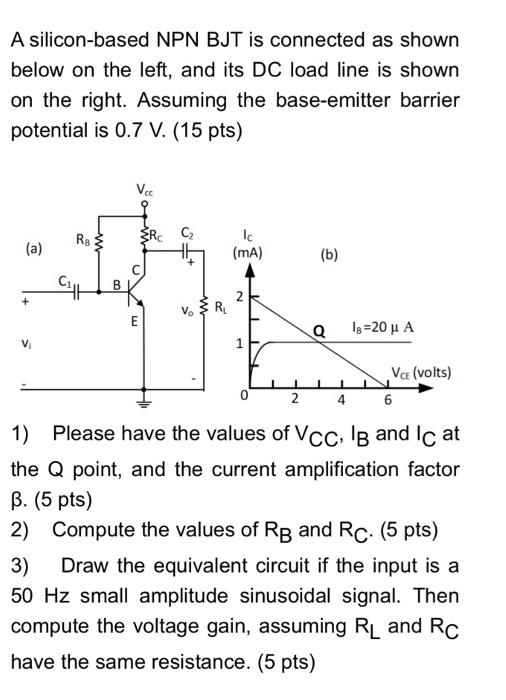 A Silicon Based Npn Bjt Is Connected As Shown Below On The Left And Its Dc Load Line Is Shown On The Right Assuming Th 1