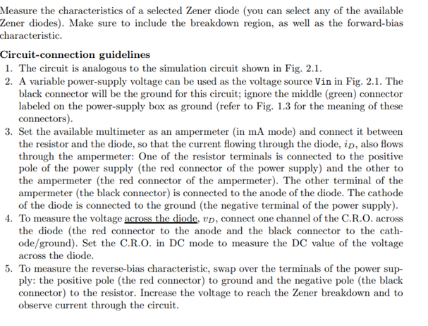 Measure The Characteristics Of A Selected Zener Diode You Can Select Any Of The Available Zener Diodes Make Sure To I 1