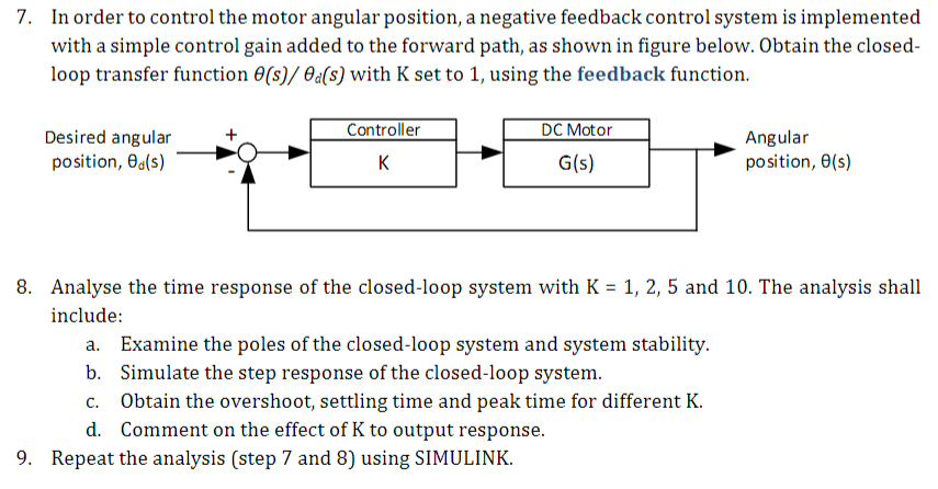 7 In Order To Control The Motor Angular Position A Negative Feedback Control System Is Implemented With A Simple Contr 1