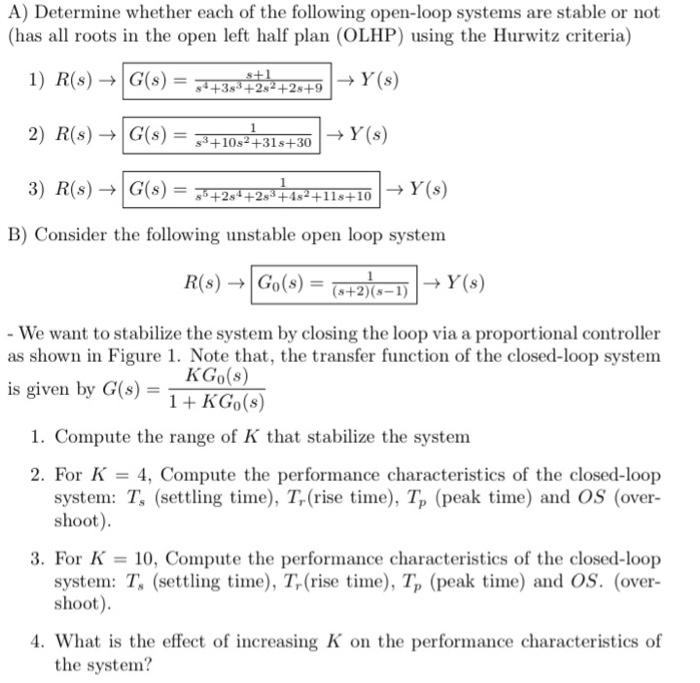 A Determine Whether Each Of The Following Open Loop Systems Are Stable Or Not Has All Roots In The Open Left Half Plan 1