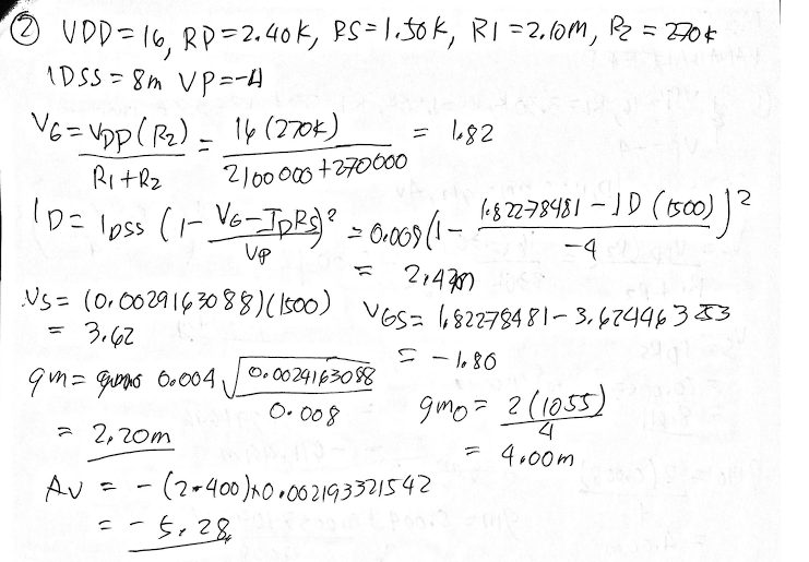 Vdd Rd R1 10uf He Ove Vh 5 Ur R2 Rs 20uf Given The Figure Above With The Following Values Vdd 20 Rd 3 30k Rs 1 2