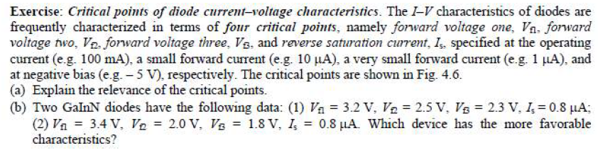 Exercise Critical Points Of Diode Current Voltage Characteristics The I V Characteristics Of Diodes Are Frequently Cha 1