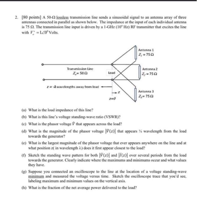 2 80 Points A 50 22 Lossless Transmission Line Sends A Sinusoidal Signal To An Antenna Array Of Three Antennas Connec 1