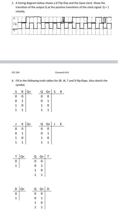 5 A Timing Diagram Below Shows A D Flip Flop And The Input Clock Show The Transition Of The Output At The Positive Tra 1