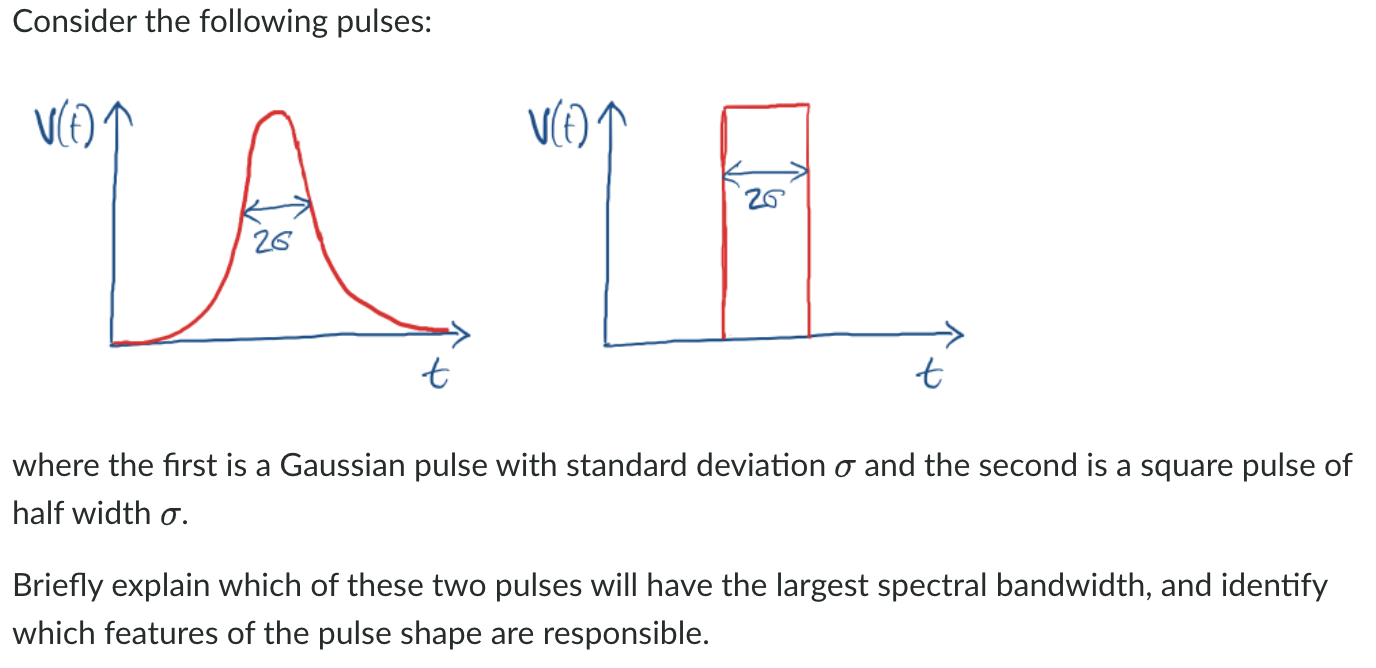 Consider The Following Pulses Vca La Le U T T Where The First Is A Gaussian Pulse With Standard Deviation O And The Se 1