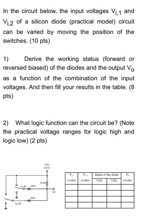 In The Circuit Below The Input Voltages Vi 1 And Vi 2 Of A Silicon Diode Practical Model Circuit Can Be Varied By Mov 1