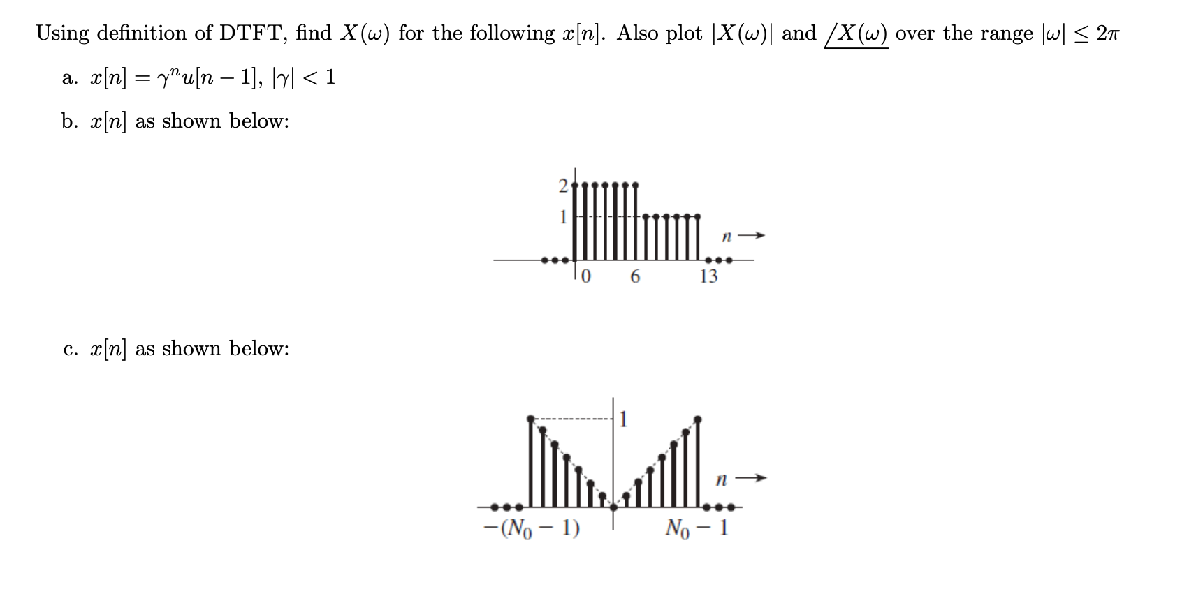 Using Definition Of Dtft Find X W For The Following N Also Plot X W And X W Over The Range Wl 27 A A N Yo 1
