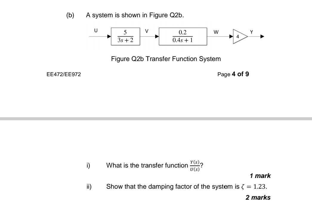 B A System Is Shown In Figure Q2b U V W Y 5 3s 2 0 2 0 45 1 4 Figure Q2b Transfer Function System Ee472 Ee972 Pag 1