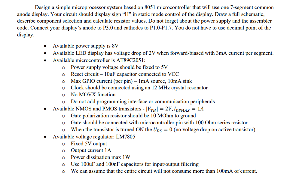 O O Design A Simple Microprocessor System Based On 8051 Microcontroller That Will Use One 7 Segment Common Anode Display 1