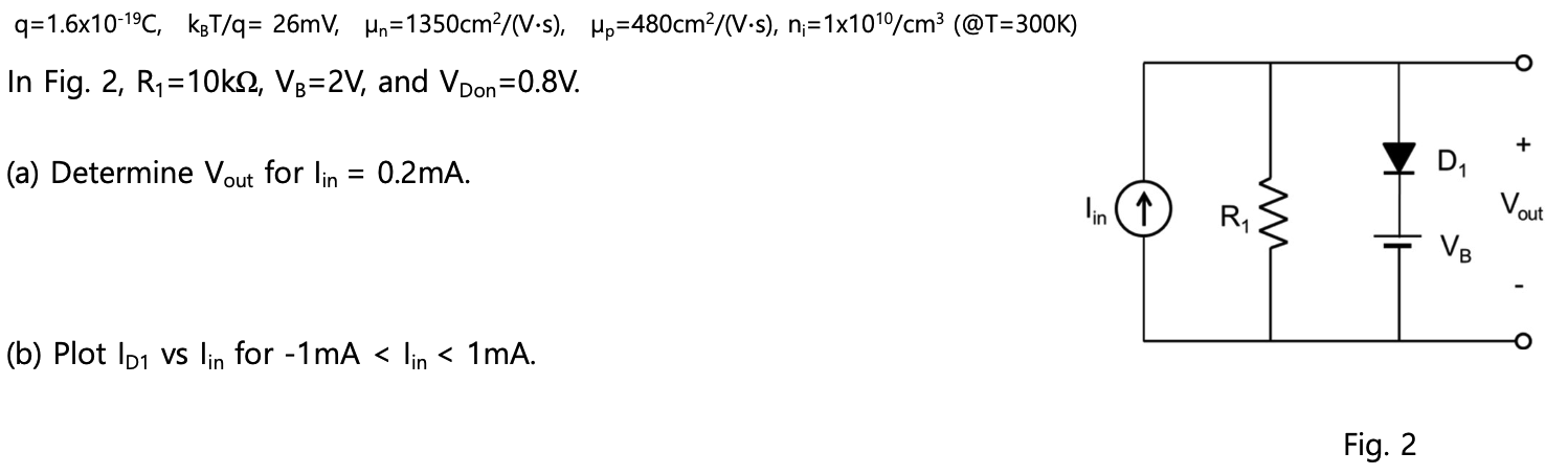 Q 1 6x10 19c Kbt Q 26mv Un 1350cm2 V S Mp 480cm V S N 1x1010 Cm3 T 300k In Fig 2 Ry 10k22 Vb 2v And Vo 1