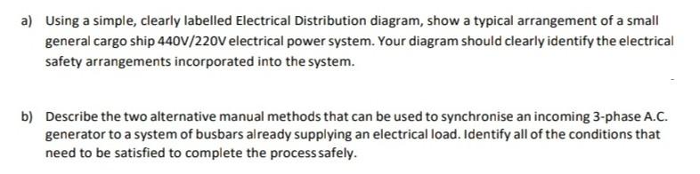 A Using A Simple Clearly Labelled Electrical Distribution Diagram Show A Typical Arrangement Of A Small General Cargo 1