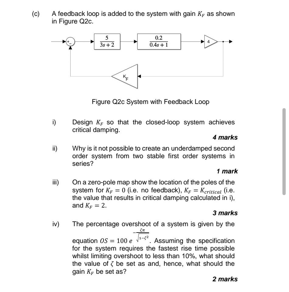 C A Feedback Loop Is Added To The System With Gain Ke As Shown In Figure Q2c 5 3s 2 0 2 0 45 1 4 Ke Figure Q2c Sy 1