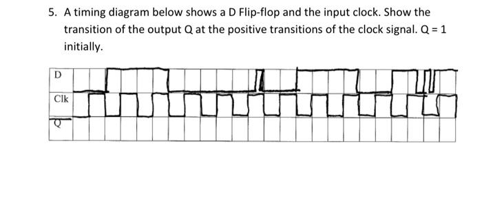 5 A Timing Diagram Below Shows A D Flip Flop And The Input Clock Show The Transition Of The Output Q At The Positive T 1