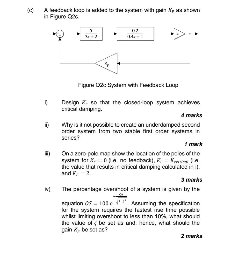 C A Feedback Loop Is Added To The System With Gain Ke As Shown In Figure Q2c 5 3s 2 0 2 0 4s 1 Ke Figure Q2c Syst 1