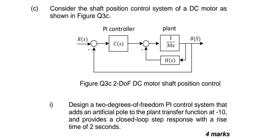 C Consider The Shaft Position Control System Of A Dc Motor As Shown In Figure Q3c Pl Controller Plant R S 1 O S C 1