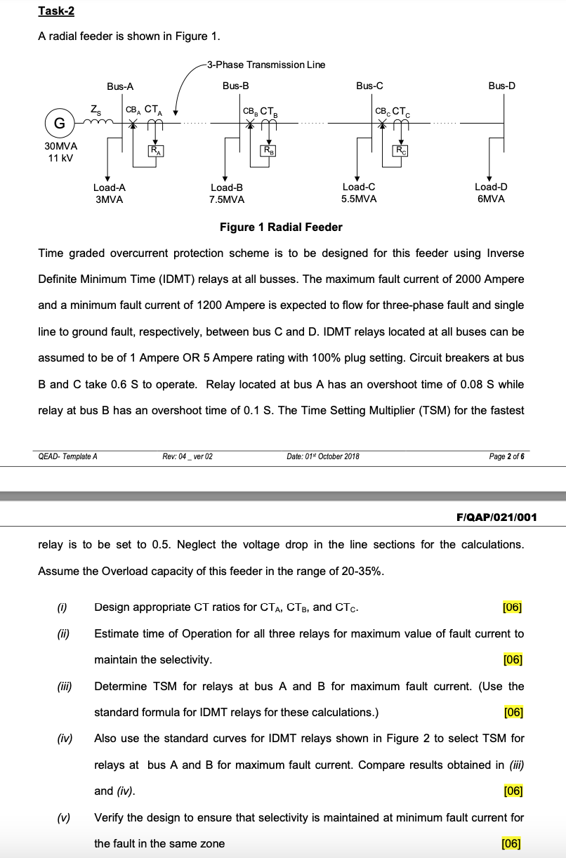 Task 2 A Radial Feeder Is Shown In Figure 1 3 Phase Transmission Line Bus A Bus B Bus C Bus D Z Cba Cta Cb Ct Cb Ct 1