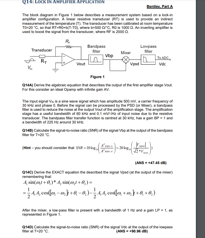 Q14 Lock In Amplifier Application Bentley Part A The Block Diagram In Figure 1 Below Describes A Measurement System Ba 1