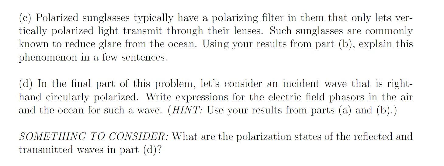 3 Reflection And Transmission Of Light From The Ocean 6 Pts In This Problem We Will Consider The Reflection And Tran 2