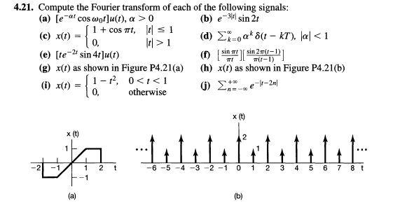 4 21 Compute The Fourier Transform Of Each Of The Following Signals A E Ar Cos Wot U T A 0 B E 3 In 21 1 1