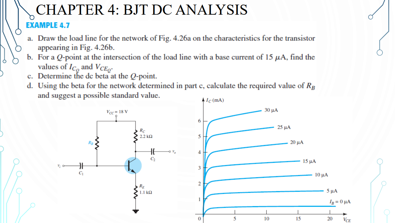 Chapter 4 Bjt Dc Analysis Example 4 7 A Draw The Load Line For The Network Of Fig 4 26a On The Characteristics For Th 1