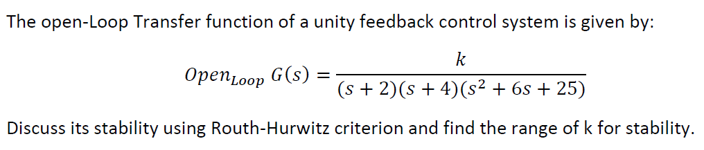 The Open Loop Transfer Function Of A Unity Feedback Control System Is Given By K Open Loop G S S 2 S 4 S2 1