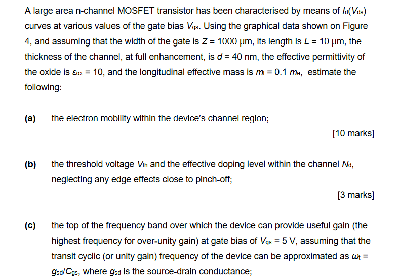 A Large Area N Channel Mosfet Transistor Has Been Characterised By Means Of La Vas Curves At Various Values Of The Gate 1