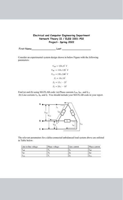 Electrical And Computer Engineering Department Network Theory Ii Eleg 3301 Poz Project Spring 2022 First Name Last C 1