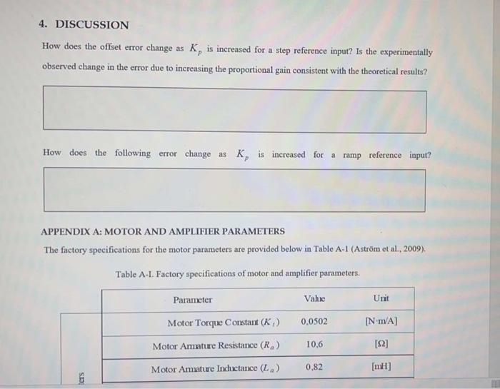 4 Discussion How Does The Offset Error Change As K Is Increased For A Step Reference Input Is The Experimentally Obse 1
