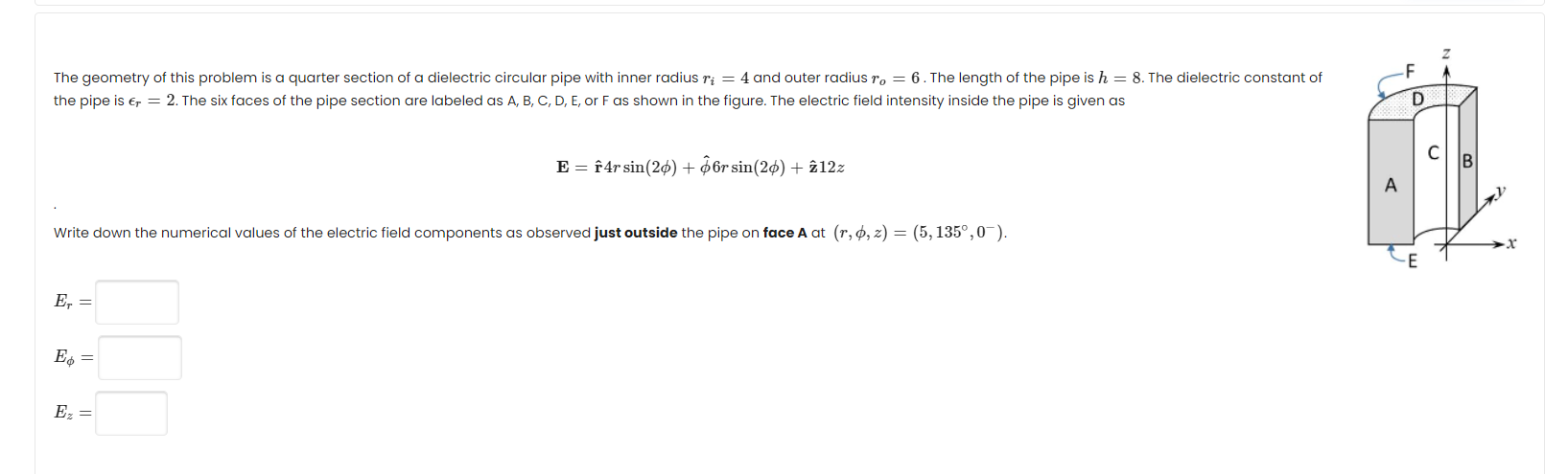 The Geometry Of This Problem Is A Quarter Section Of A Dielectric Circular Pipe With Inner Radius Ri 4 And Outer Radiu 1