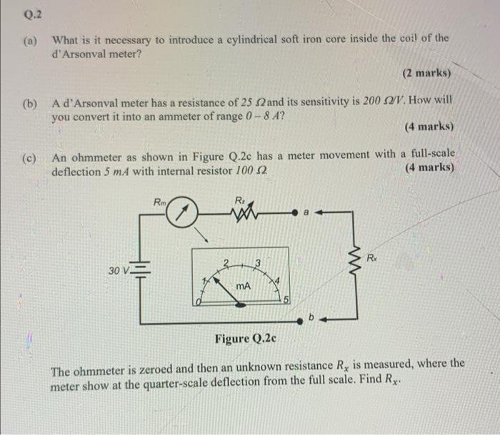 Q 2 A What Is It Necessary To Introduce A Cylindrical Soft Iron Core Inside The Coil Of The D Arsonval Meter 2 Marks 1