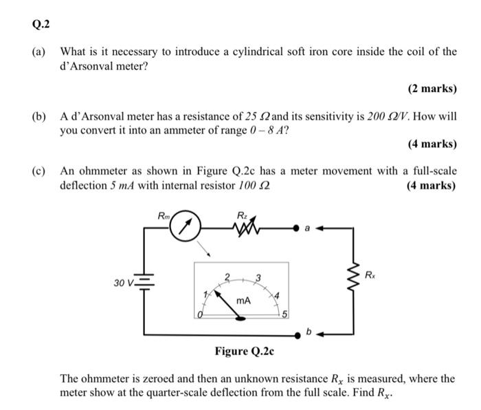 Q 2 A What Is It Necessary To Introduce A Cylindrical Soft Iron Core Inside The Coil Of The D Arsonval Meter 2 Marks 1