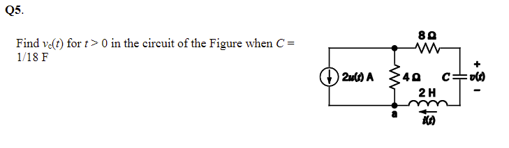 Q5 Find Volt For T 0 In The Circuit Of The Figure When C 1 18 F 80 W 2ua A 40 Cold 2h Ka 1