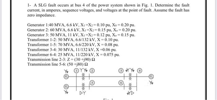 1 A Slg Fault Occurs At Bus 4 Of The Power System Shown In Fig 1 Determine The Fault Current In Amperes Sequence Vo 1
