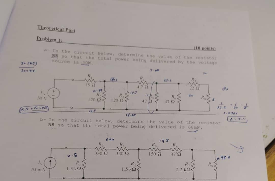 Theoretical Part Problem 1 10 Points A In The Circuit Below Determine The Value Of The Resistor Rs So That The Tota 1